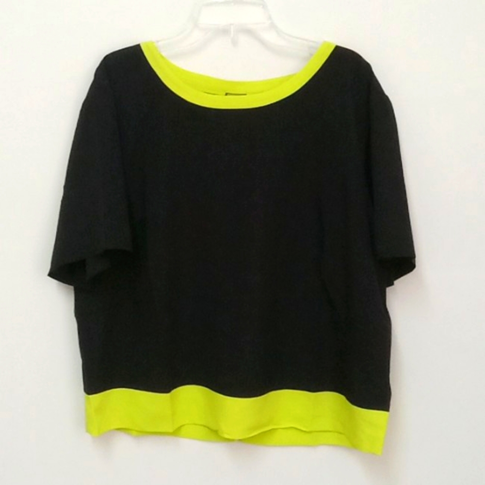 *Final Price* Walter Baker View Black & Chartreuse Cropped Boxy Tee Blouse NWT